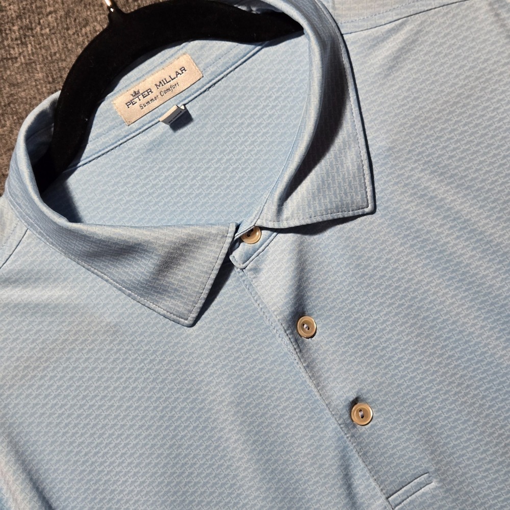 Peter Millar Summer Comfort Polo Shirt Mens 2XL Blue Dragonfly Golf Logo‎